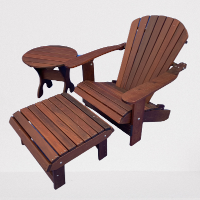 adirondack chair, side table and ottoman
