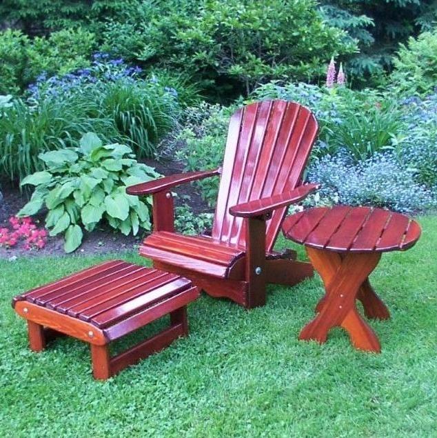Treated Dark Clear Cedar Royal Single Patio Set, 1 Adirondack Royal Chair, 1 Royal Adirondack Footstool Ottoman and 1 Adirondack 24" Round Table