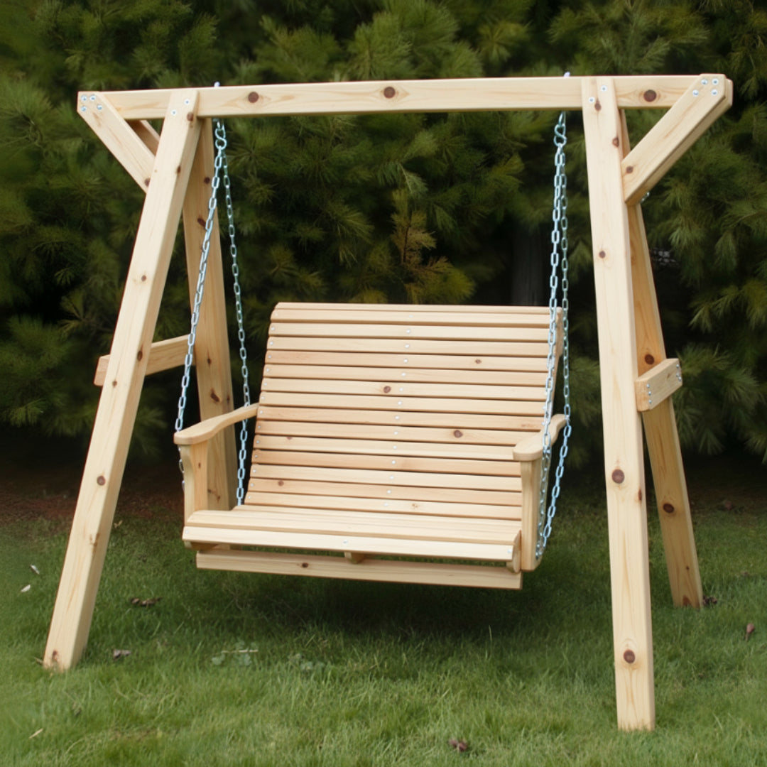 Wooden Lovers Porch Swing with Frame