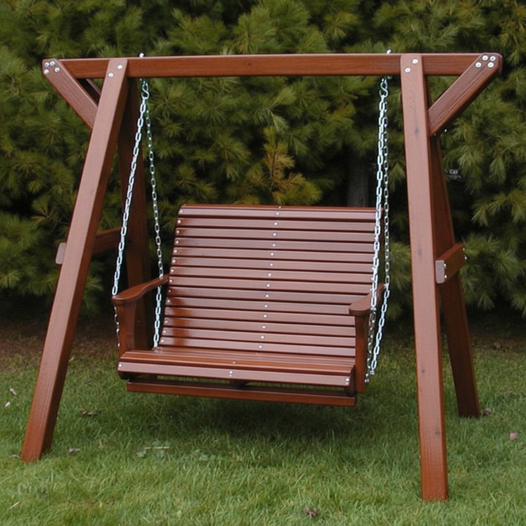 Wooden Lovers Porch Swing with Frame