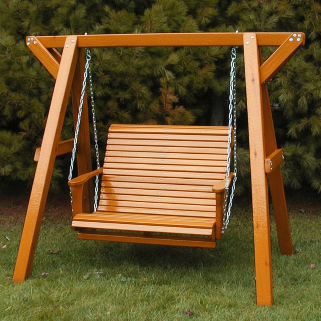 Wooden Lovers Porch Swing with Frame