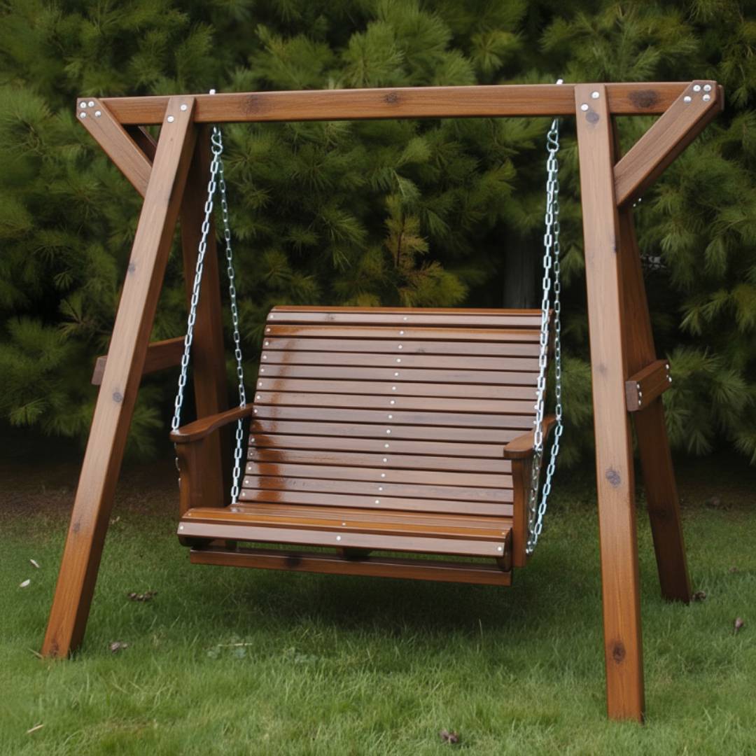 Wooden Lovers Porch Swing with Frame