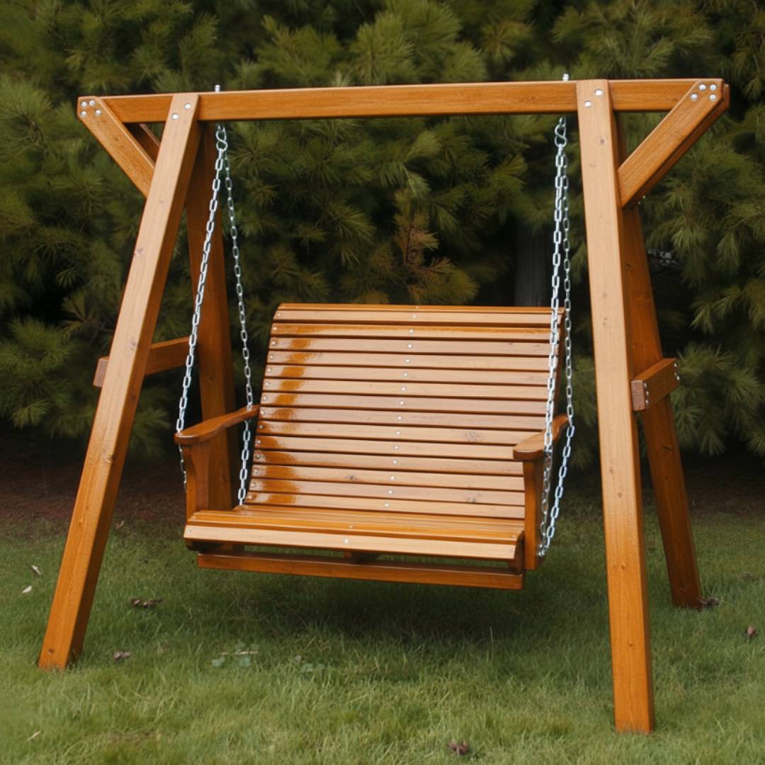 Wooden Lovers Porch Swing with Frame
