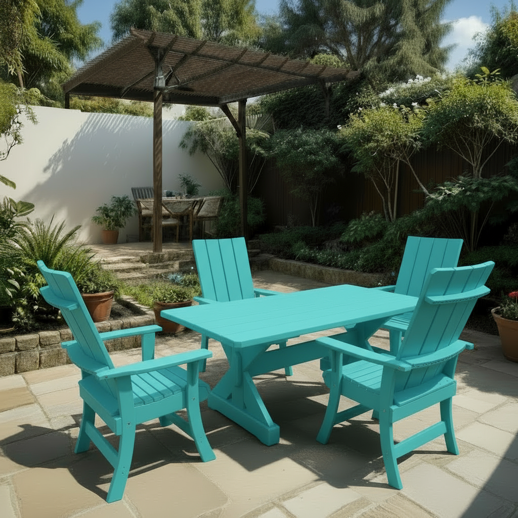 Poly-Luxe Recycled Plastic Modern Dining Set for 4 with 5' Table