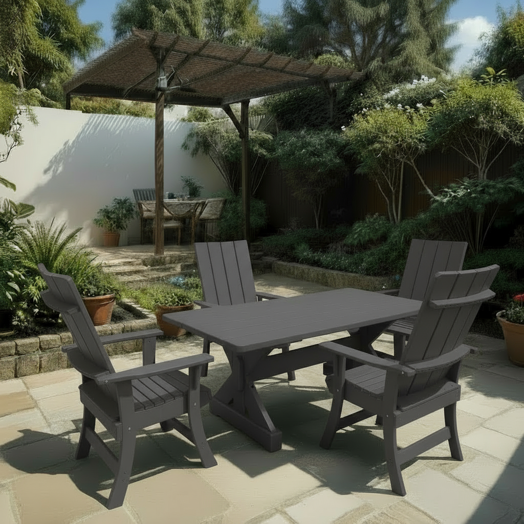 Poly-Luxe Recycled Plastic Modern Dining Set for 4 with 5' Table