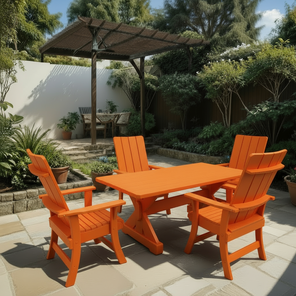 Poly-Luxe Recycled Plastic Modern Dining Set for 4 with 5' Table