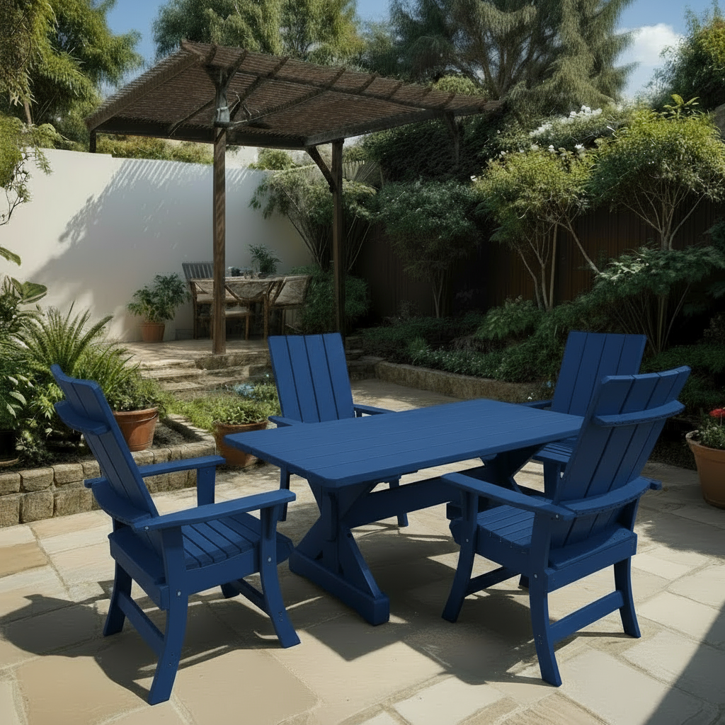 Poly-Luxe Recycled Plastic Modern Dining Set for 4 with 5' Table