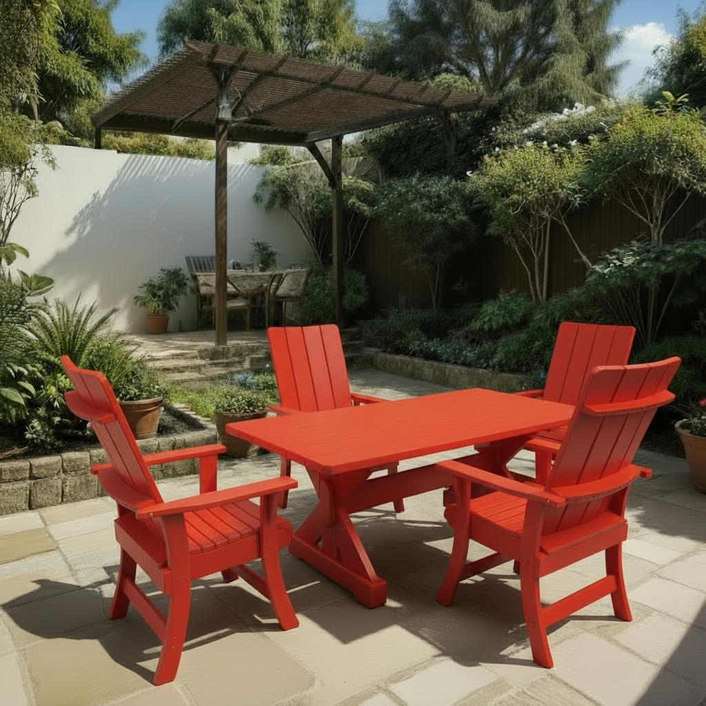 Poly-Luxe Recycled Plastic Modern Dining Set for 4 with 5' Table