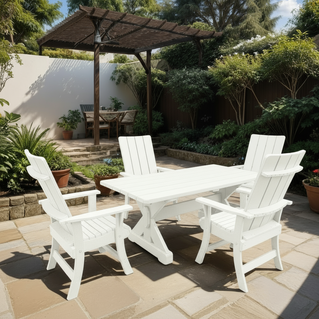 Poly-Luxe Recycled Plastic Modern Dining Set for 4 with 5' Table